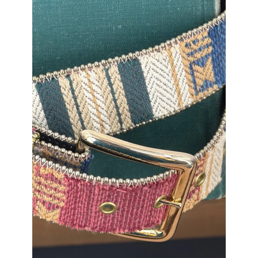Absolutely Fresh Vtg Southwestern Tapestry Belt Gold Buckle Made in USA ML 32